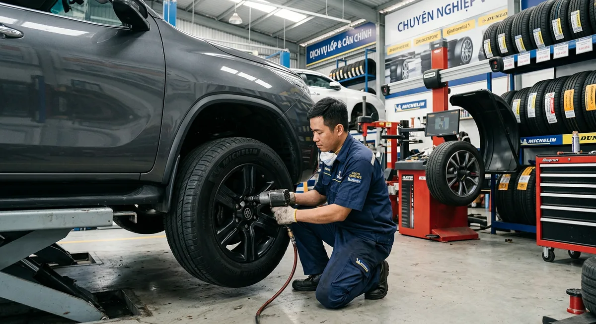 Kiểm tra thông số kỹ thuật và ngày sản xuất trên thành lốp xe
