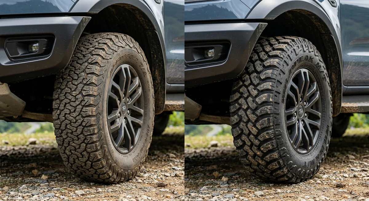 Lốp AT trên xe bán tải di chuyển trên đường hỗn hợp