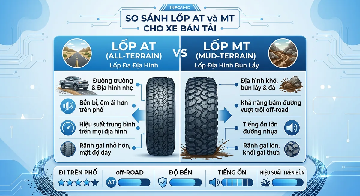 So sánh thiết kế gai lốp AT và MT