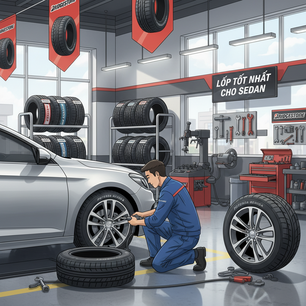Thay lốp Bridgestone cho xe sedan tại đại lý