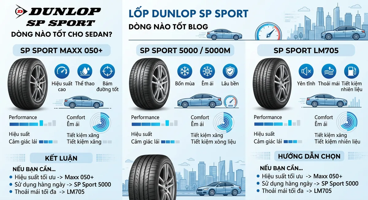 Công nghệ Shinobi trên lốp Dunlop SP Sport LM705 giảm ồn cho xe sedan