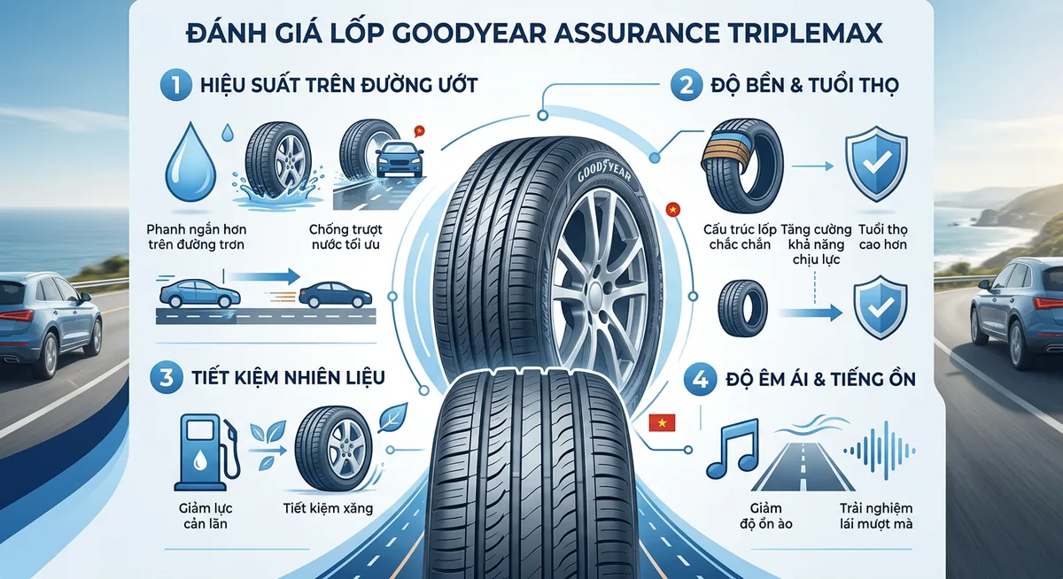 Thử nghiệm phanh trên đường ướt của lốp Goodyear