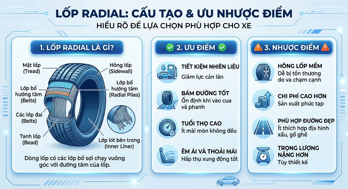So sánh ưu nhược điểm lốp radial trên đường thực tế