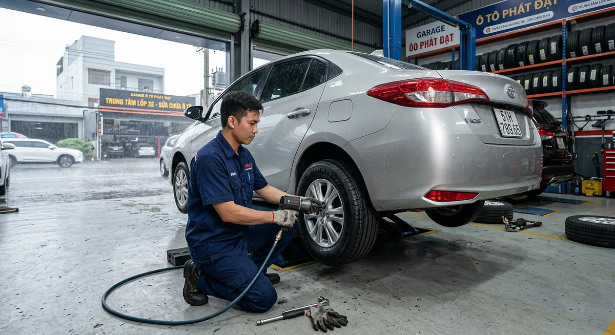 Kiểm tra độ mòn lốp xe ô tô trước mùa mưa