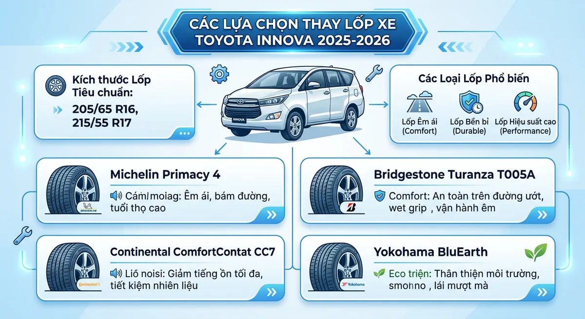 Các thương hiệu lốp xe tốt cho Toyota Innova 2025 2026