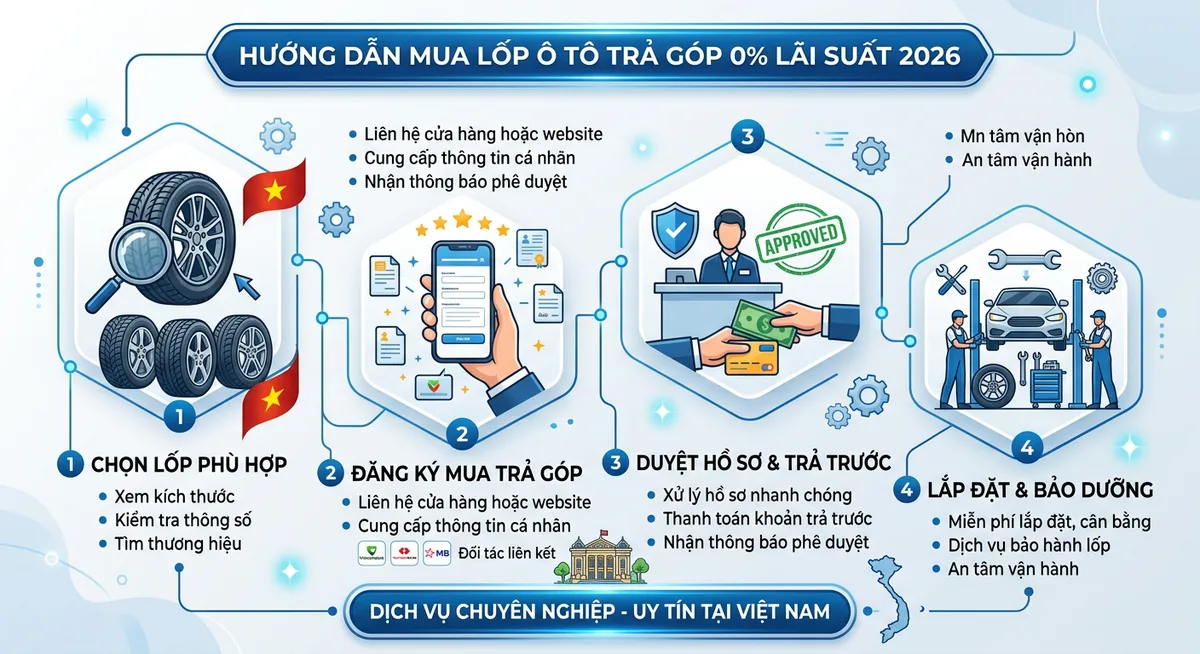 Thủ tục mua lốp ô tô trả góp đơn giản nhanh chóng năm 2026