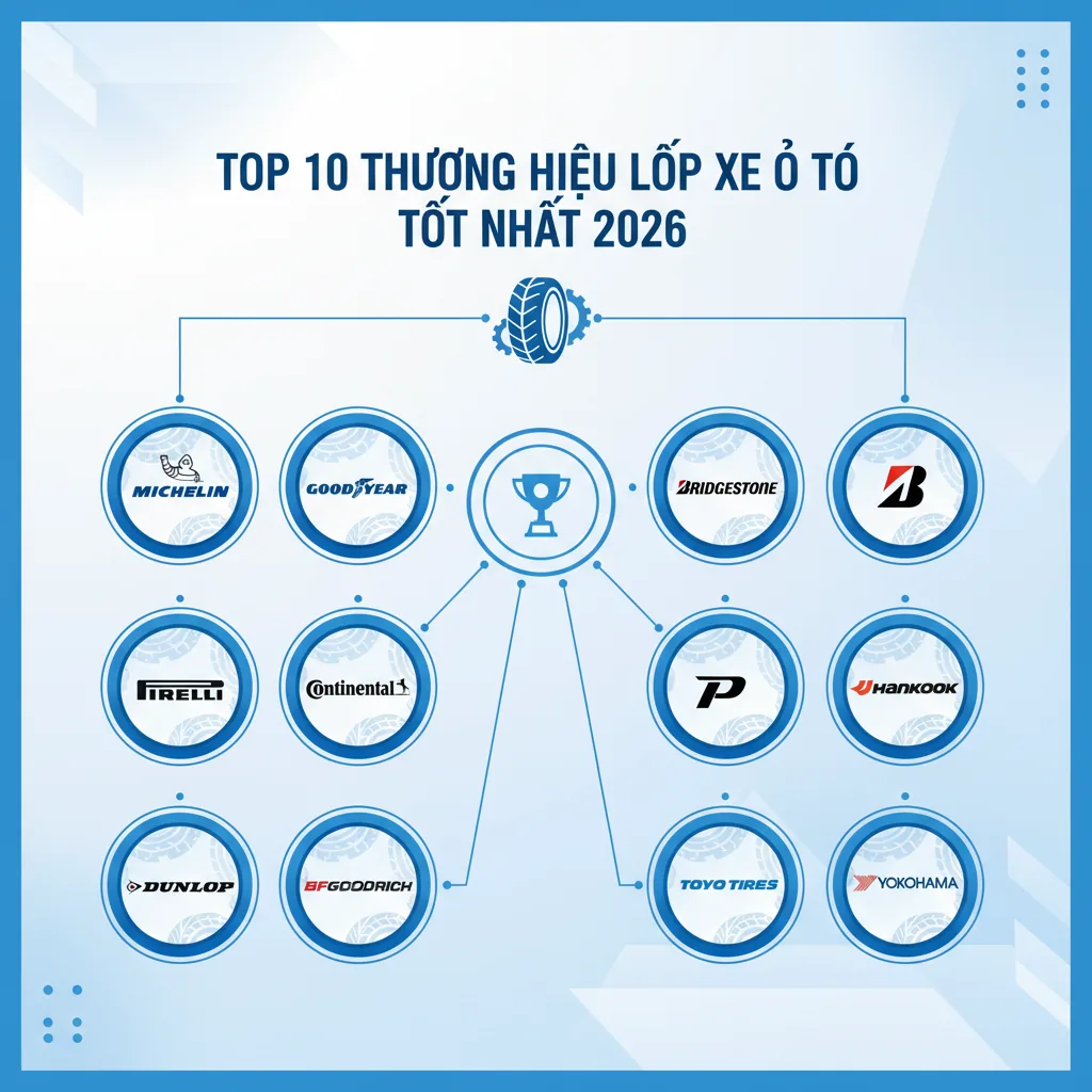 Top 10 thương hiệu lốp xe ô tô tốt nhất 2026 trưng bày tại triển lãm