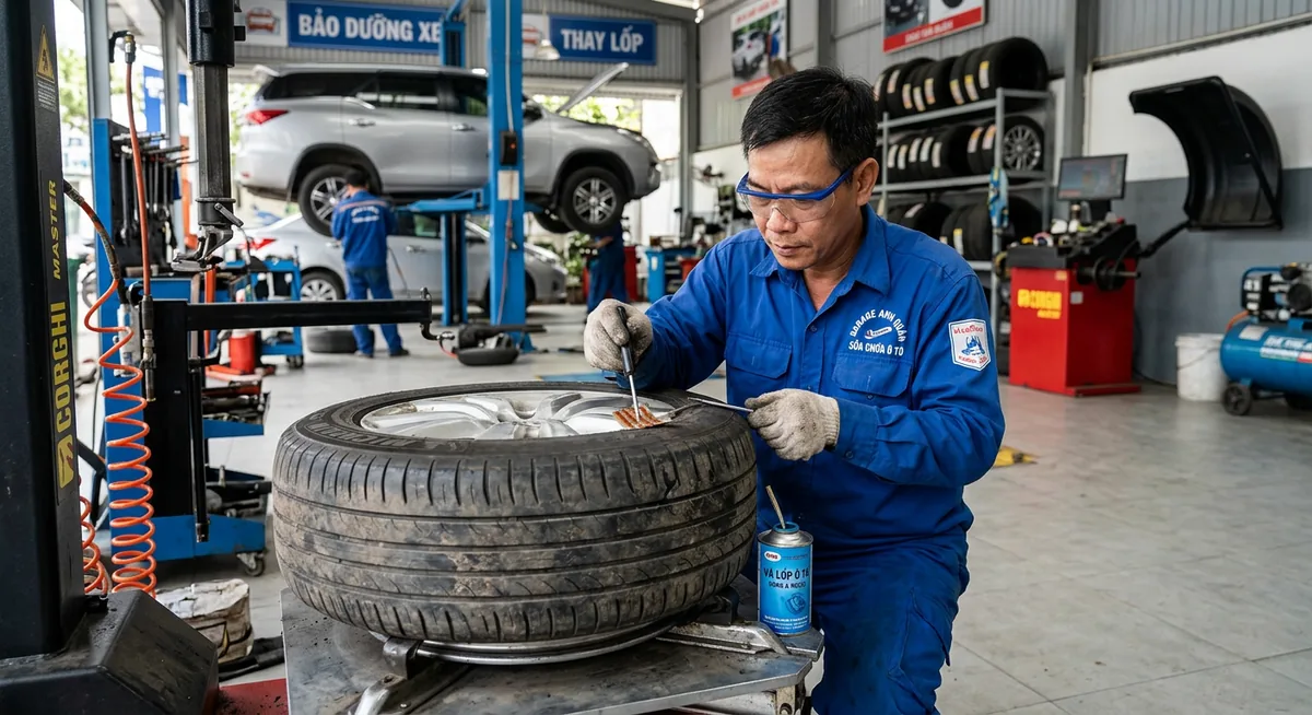 Kiểm tra kỹ thuật sau khi vá lốp để đảm bảo an toàn