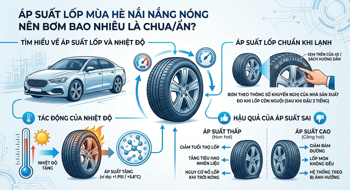 So sánh lốp quá căng và lốp quá non trong mùa hè