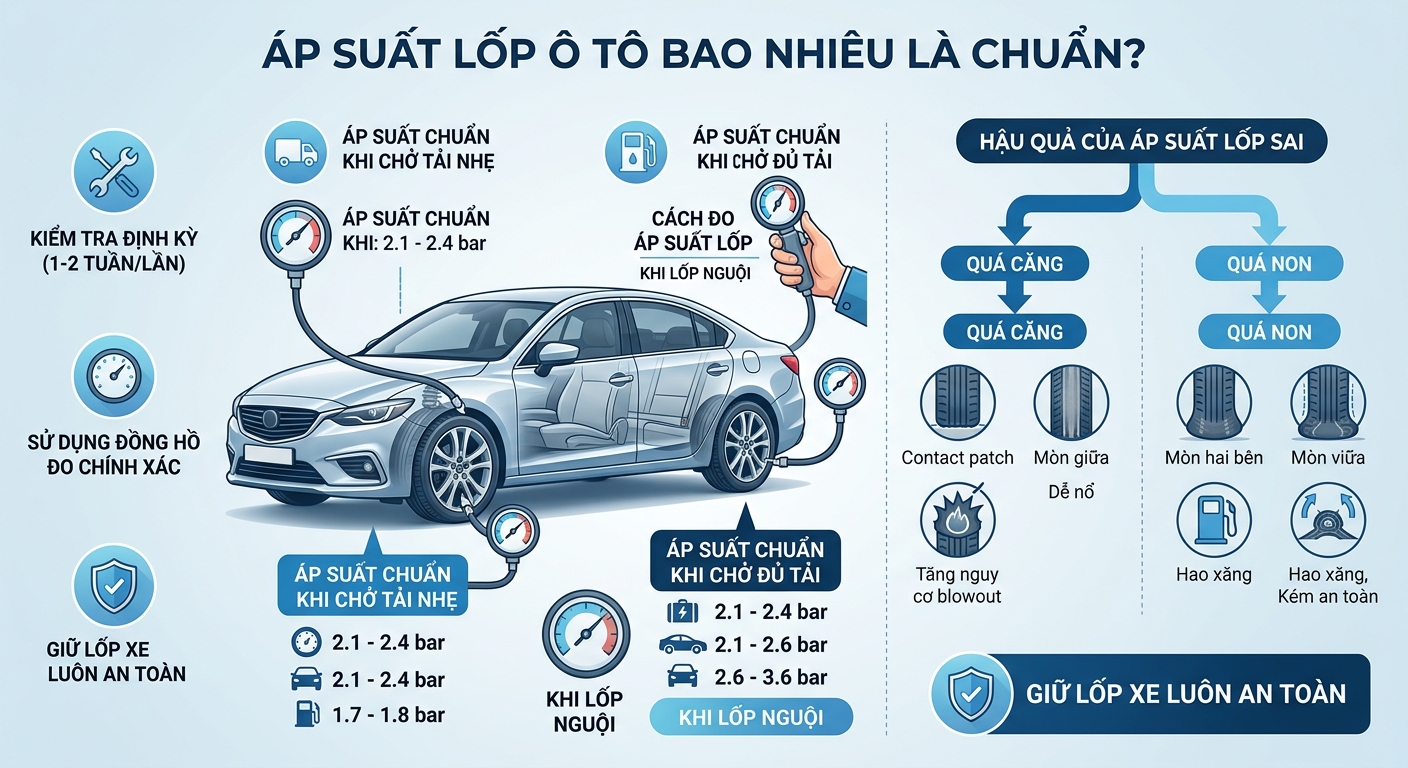 So sánh độ tiếp xúc mặt đường của lốp non, lốp căng và lốp chuẩn