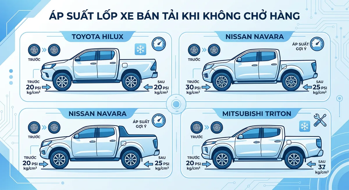 Cấu tạo hệ thống treo Nissan Navara và ảnh hưởng của áp suất lốp