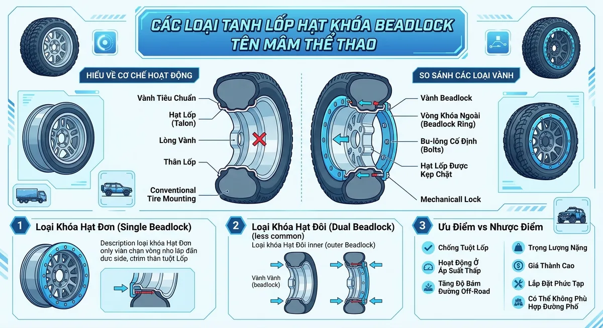 So sánh các loại tanh lốp hạt khóa bead lock khác nhau