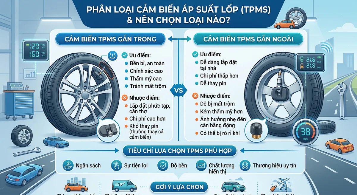 So sánh cảm biến áp suất lốp Steelmate và Vietmap