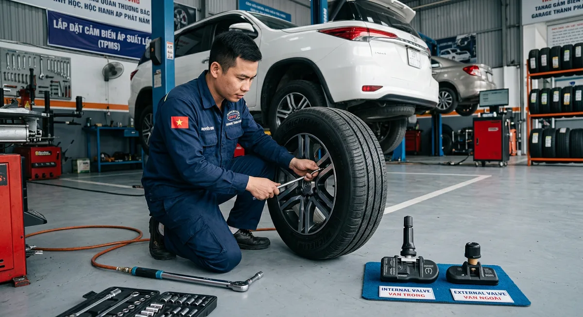 Giao diện hiển thị TPMS tích hợp màn hình Android 2026