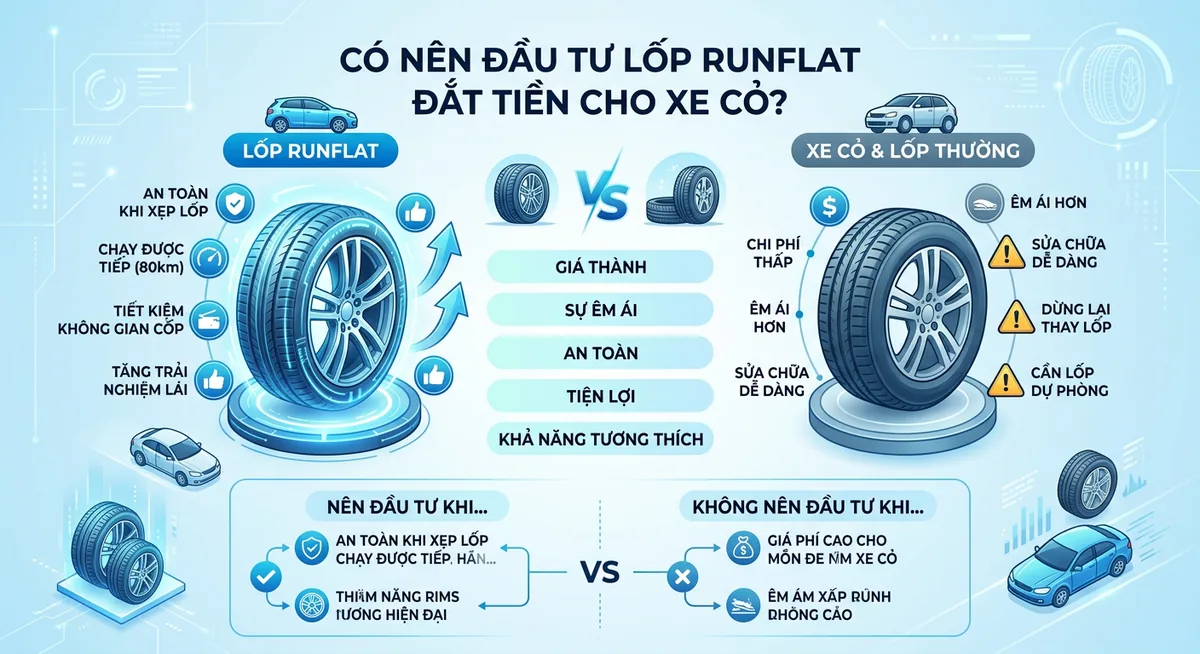 So sánh mâm xe tiêu chuẩn và mâm xe dành cho lốp Runflat