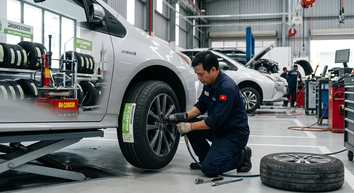 Lắp đặt lốp Bridgestone Ecopia Ologic cho xe Hybrid chuyên nghiệp