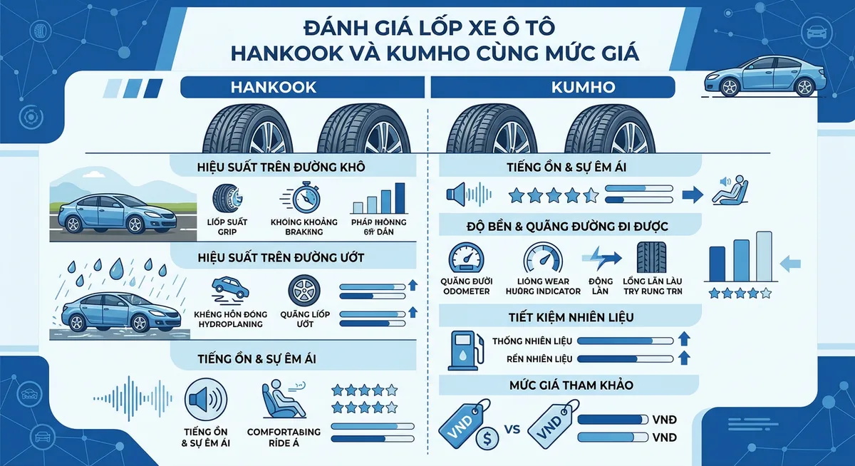 Kiểm tra gai lốp Hankook và Kumho thực tế