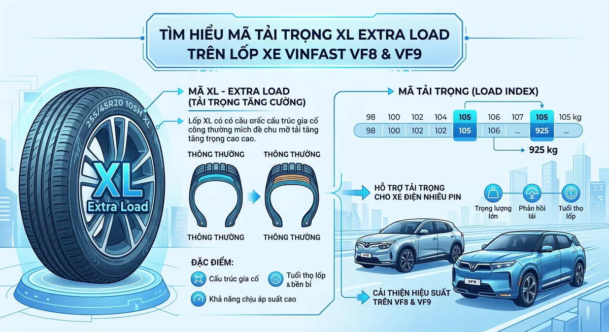 Cách đọc thông số lốp xe VinFast VF8 VF9 với ký hiệu XL