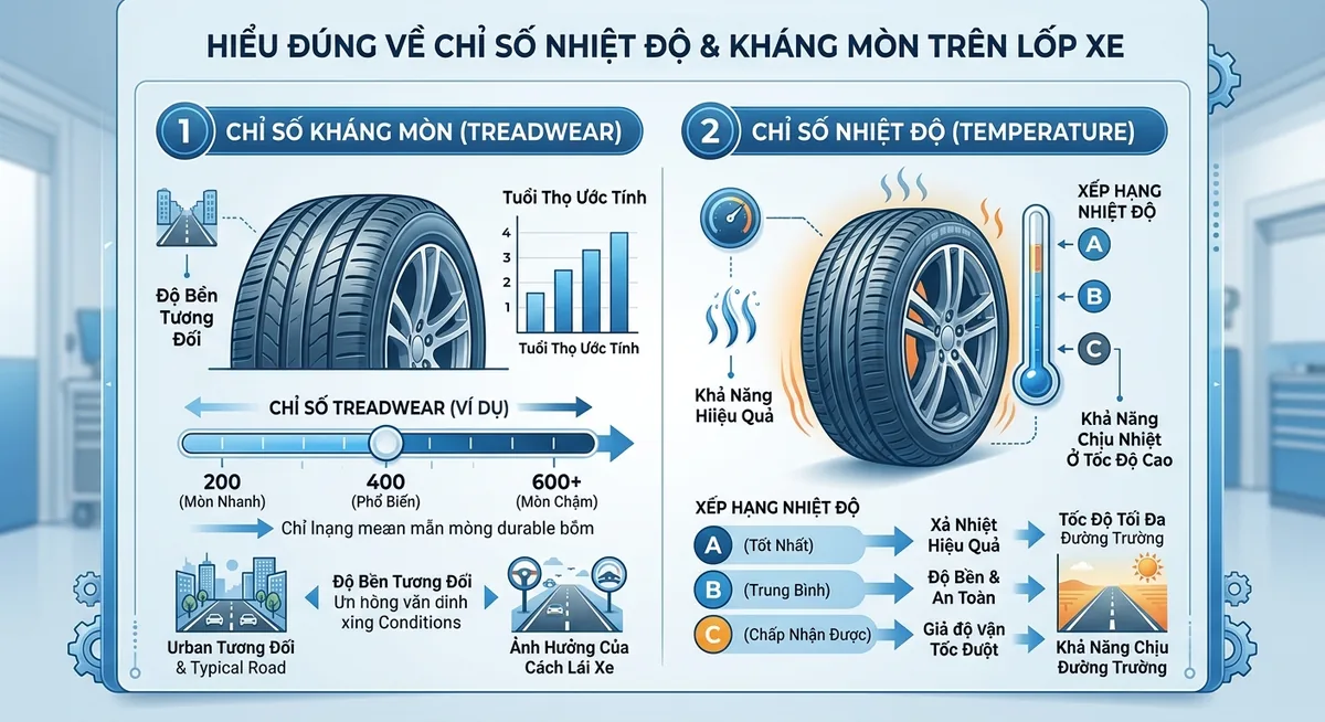 So sánh độ mòn thực tế của lốp có chỉ số treadwear thấp và cao