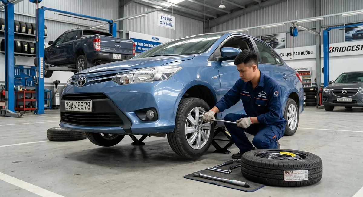 kiểm tra lốp sau khi thay bằng kích chữ a