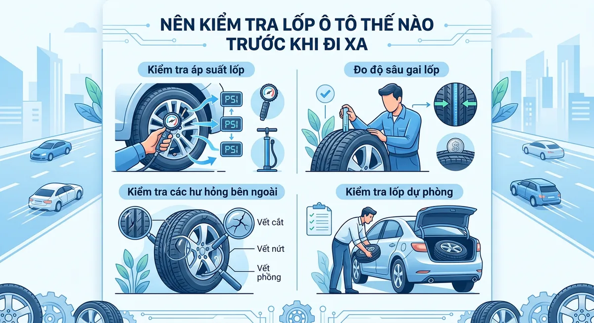 Kiểm tra độ sâu gai lốp bằng thước đo chuyên dụng