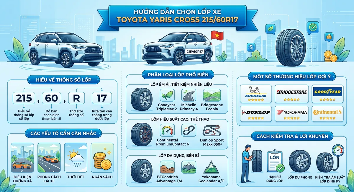 So sánh các dòng lốp Michelin, Bridgestone, Continental cho Yaris Cross