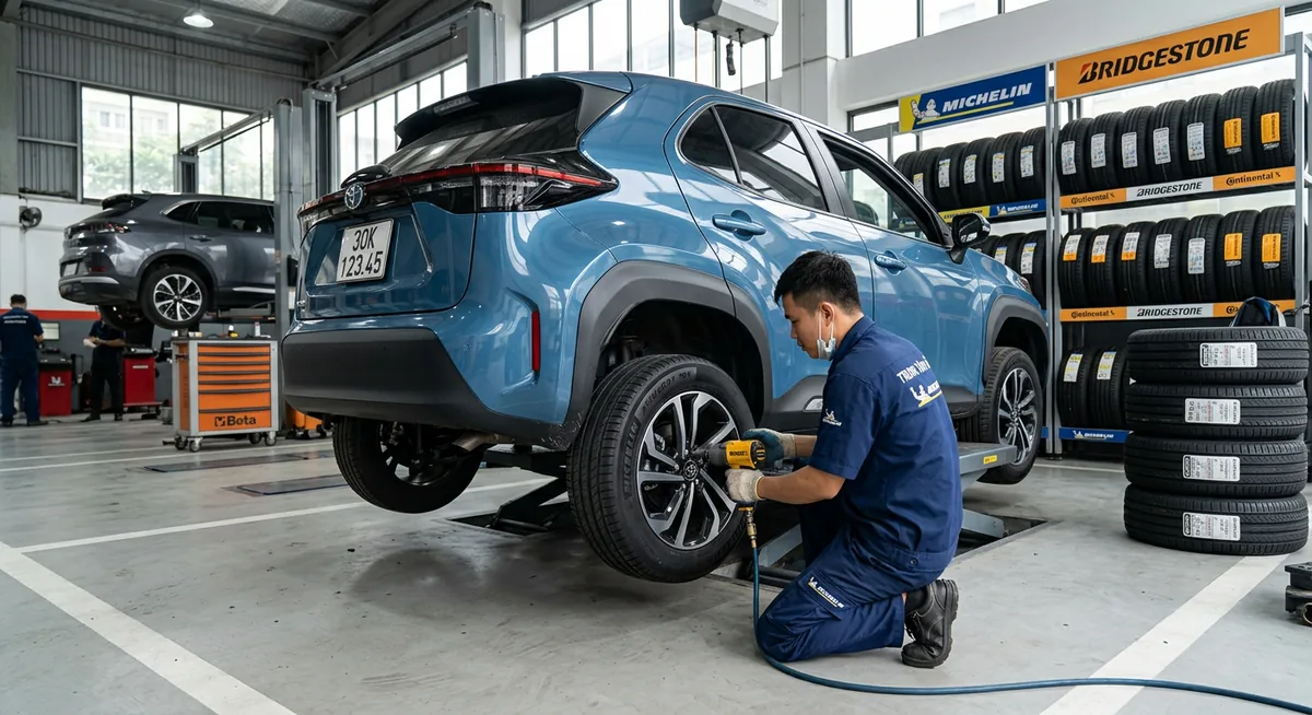 Quy trình cân chỉnh thước lái 3D khi thay lốp xe Toyota