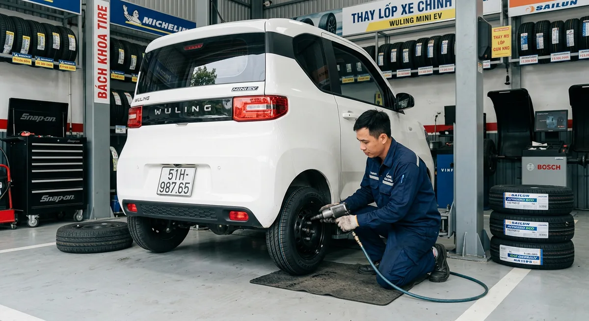 Bảo dưỡng lốp xe điện Wuling Mini EV định kỳ