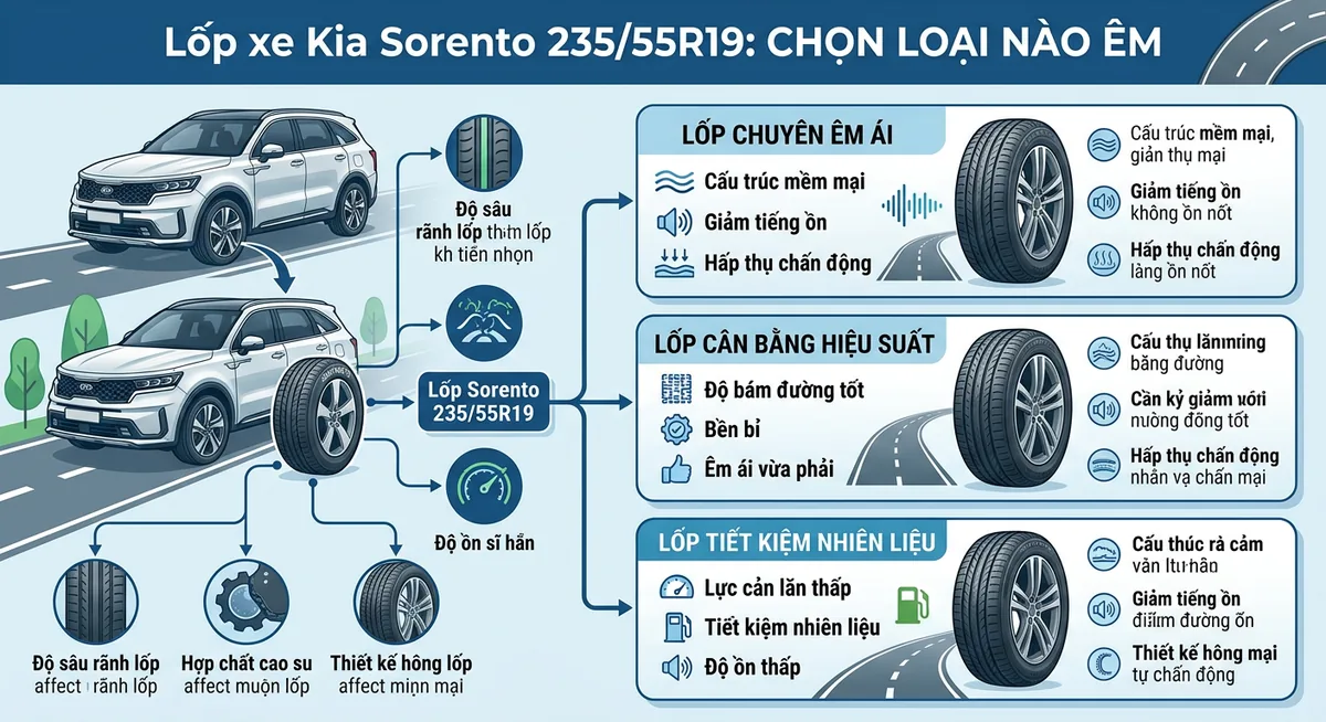 Các mẫu lốp 235/55R19 tốt nhất cho Kia Sorento