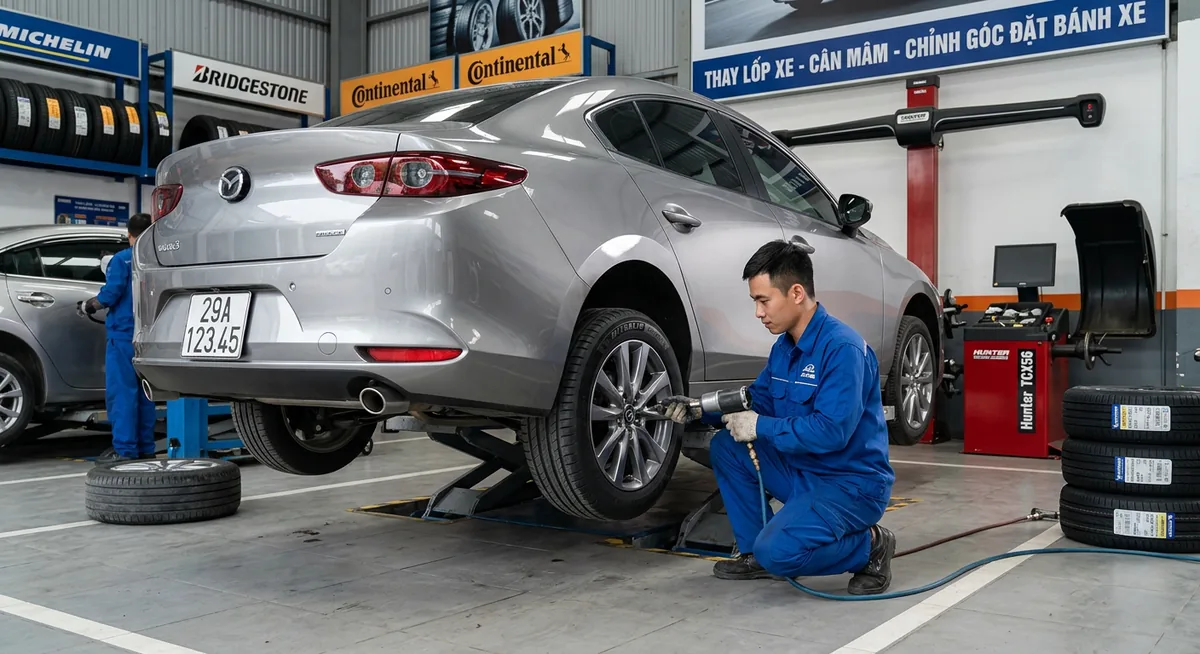 Thay lốp xe Mazda 3 tại trung tâm uy tín