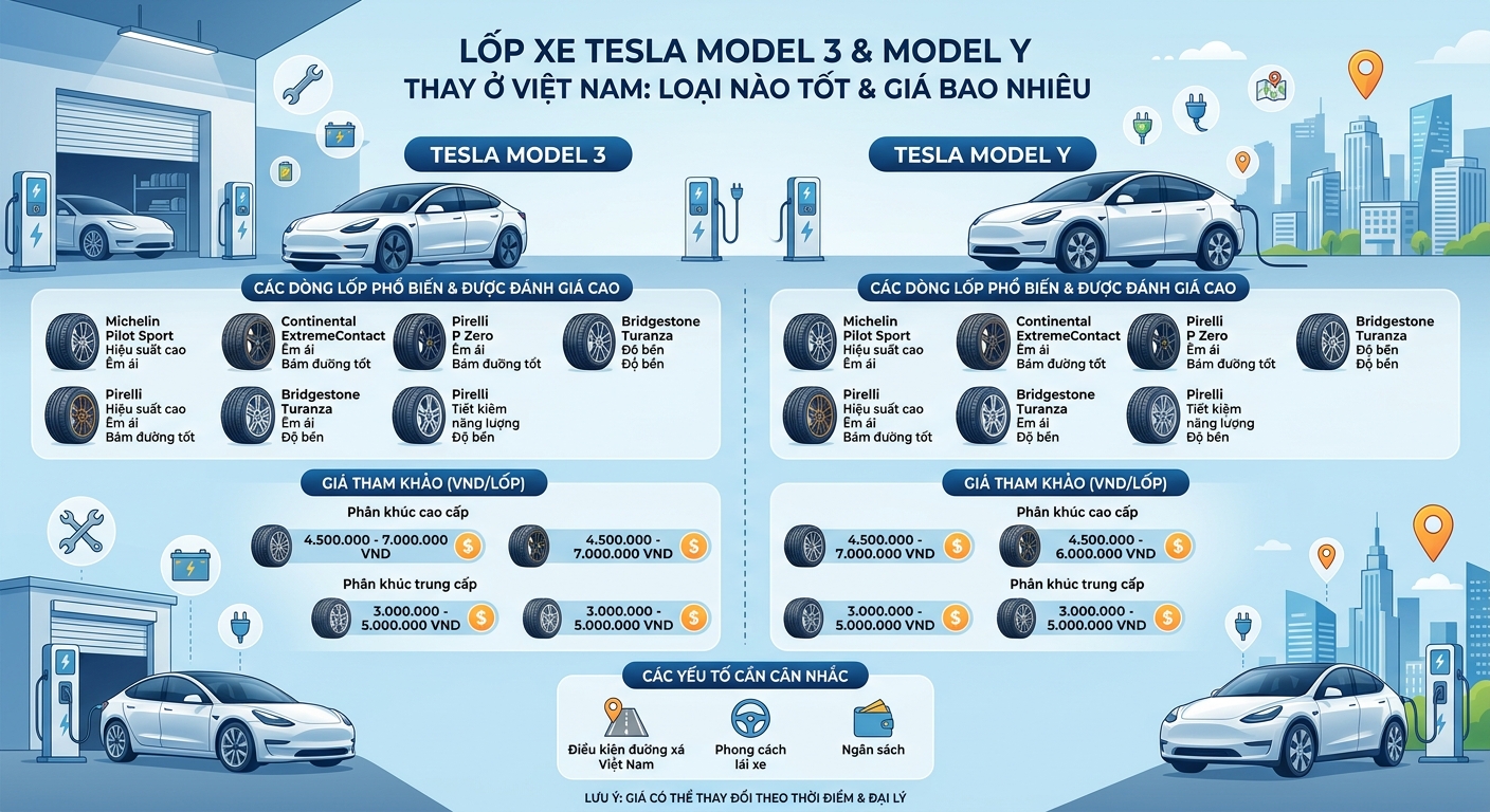 So sánh các dòng lốp Michelin và Hankook cho xe Tesla
