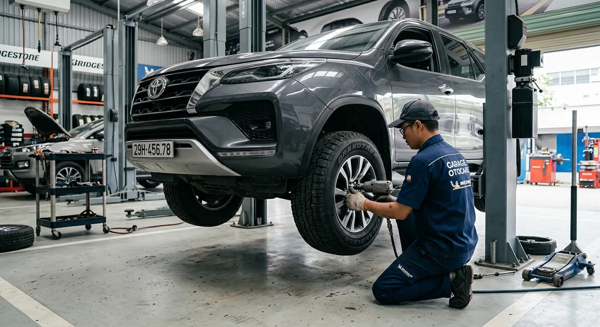 Kiểm tra áp suất lốp Toyota Fortuner trước hành trình
