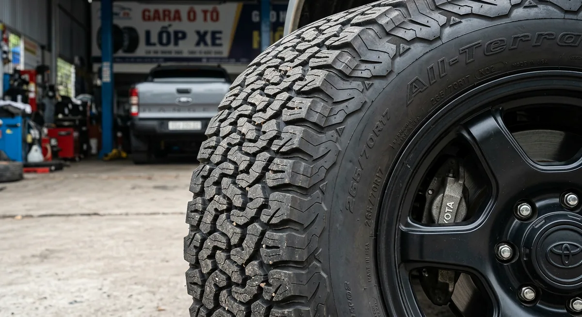 So sánh kích thước lốp AT và lốp nguyên bản để nâng gầm xe