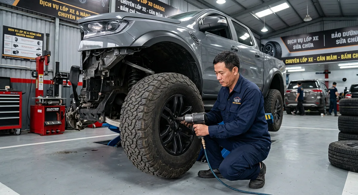 Cân chỉnh thước lái sau khi độ lốp AT nâng gầm