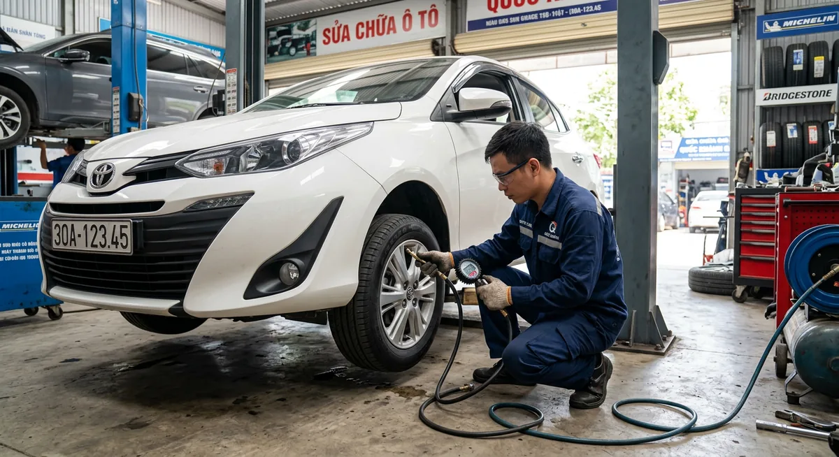 Kiểm tra áp suất lốp bằng đồng hồ điện tử