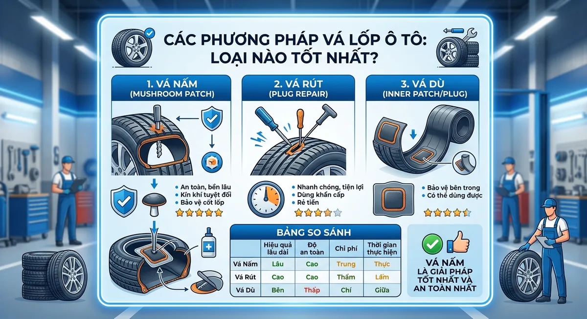 Phương pháp vá dù hay vá trong cho lốp không săm
