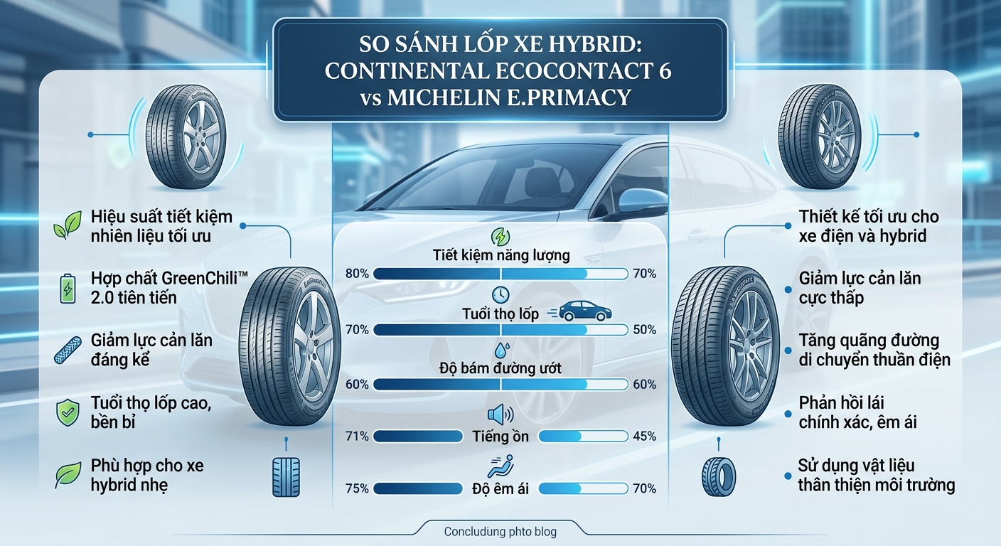 Cận cảnh vân lốp Michelin e.Primacy chuyên dụng cho xe Hybrid