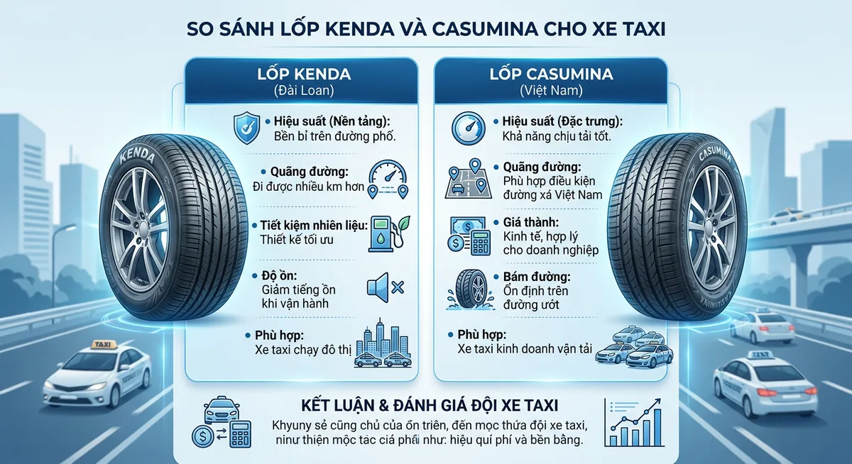 Cấu tạo gai lốp Kenda và Casumina dành cho taxi