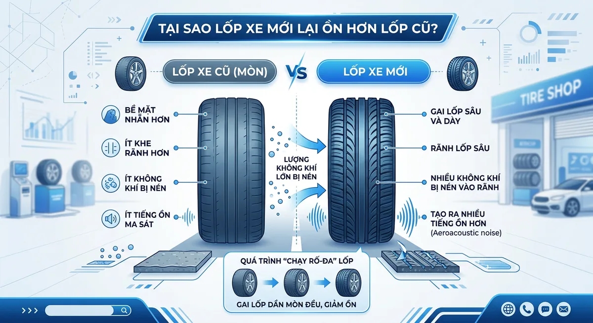 Kỹ thuật viên đang thực hiện cân bằng động cho lốp xe mới