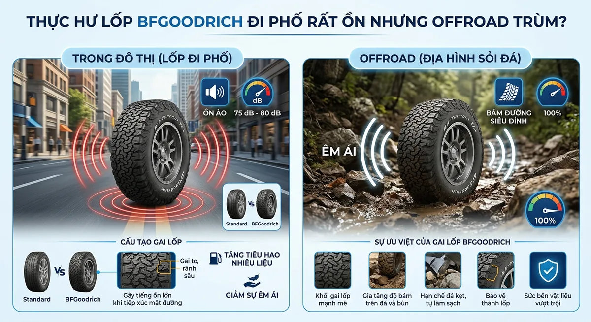 Cận cảnh gai lốp BFGoodrich KO2 với thiết kế 3D