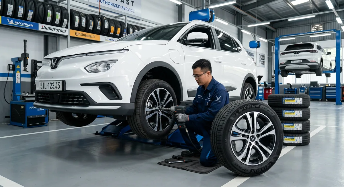 Bảo dưỡng lốp xe điện VinFast định kỳ tại trung tâm chuyên nghiệp