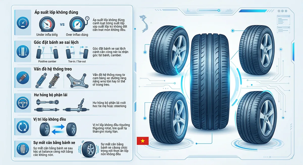 Cân chỉnh thước lái để khắc phục xe ô tô bị ăn lốp mòn không đều
