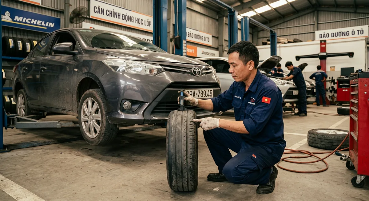 Kiểm tra độ mòn lốp bằng đồng hồ đo chuyên dụng