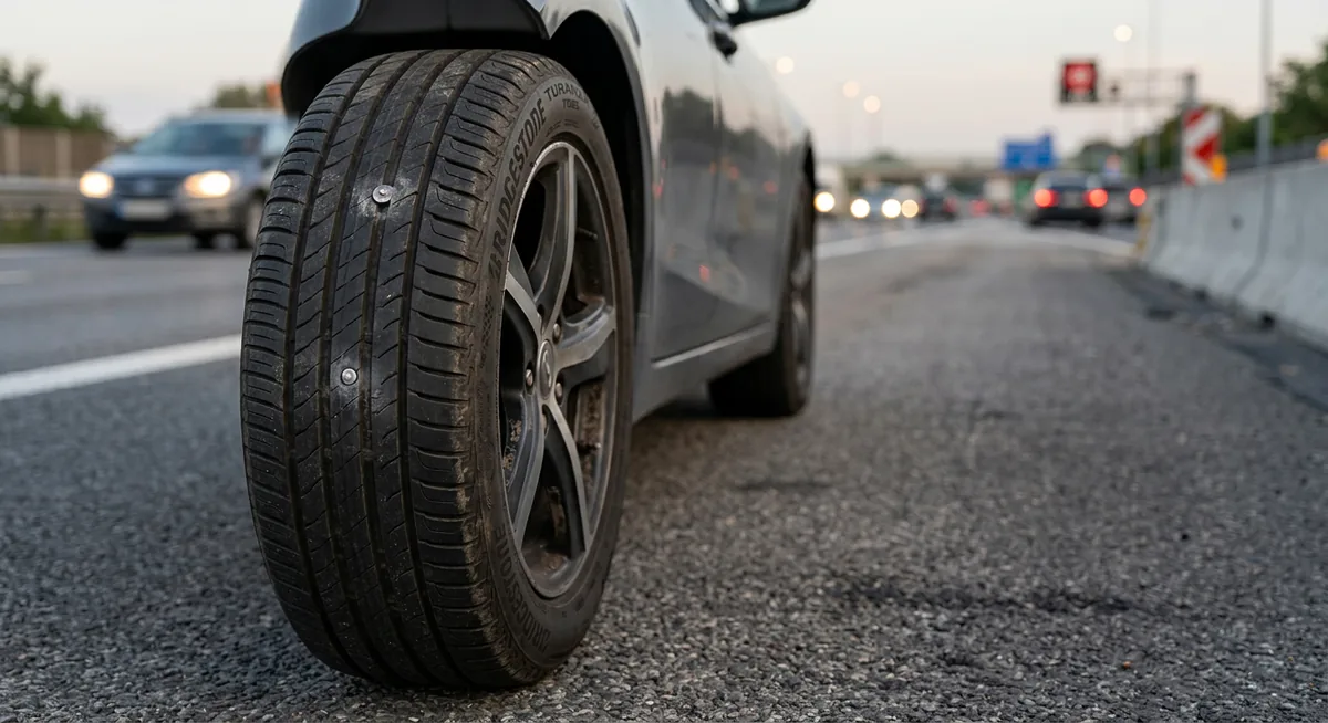 Kiểm tra lốp ô tô dính đinh trên đường cao tốc
