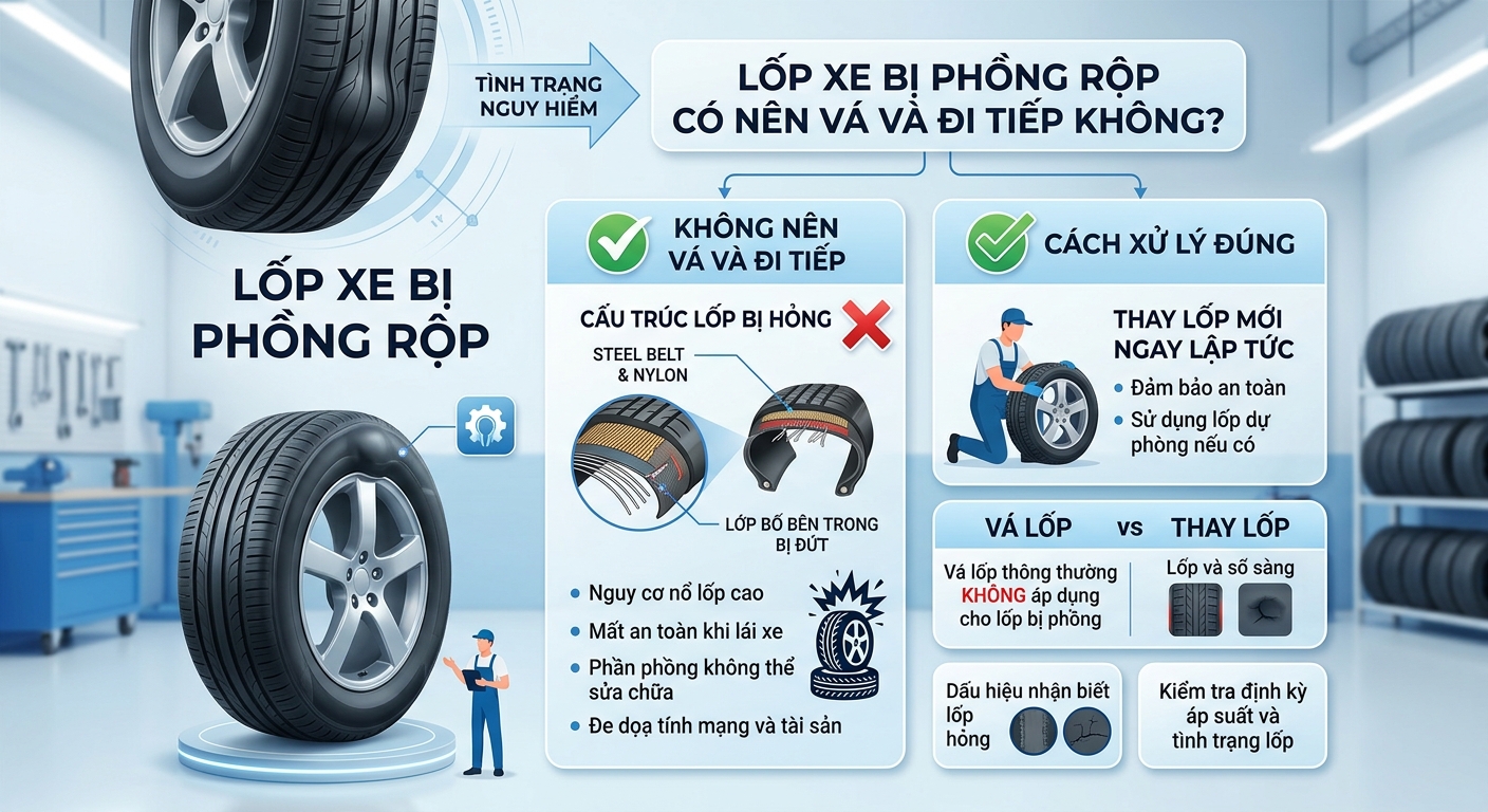 Hậu quả nổ lốp do cố tình sử dụng lốp bị phồng rộp