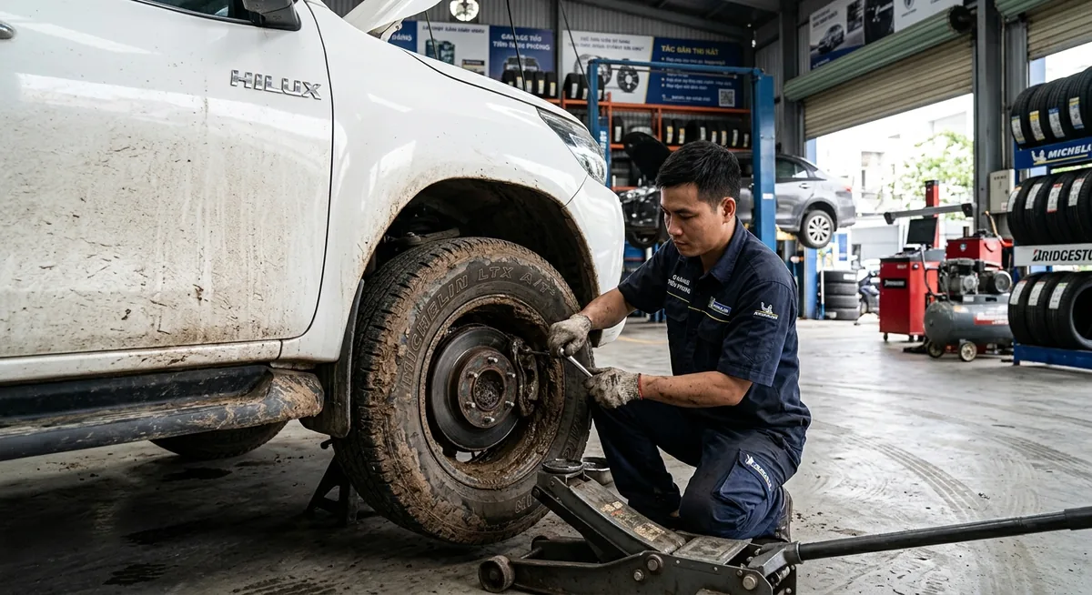 Kiểm tra hệ thống phanh và lốp xe định kỳ