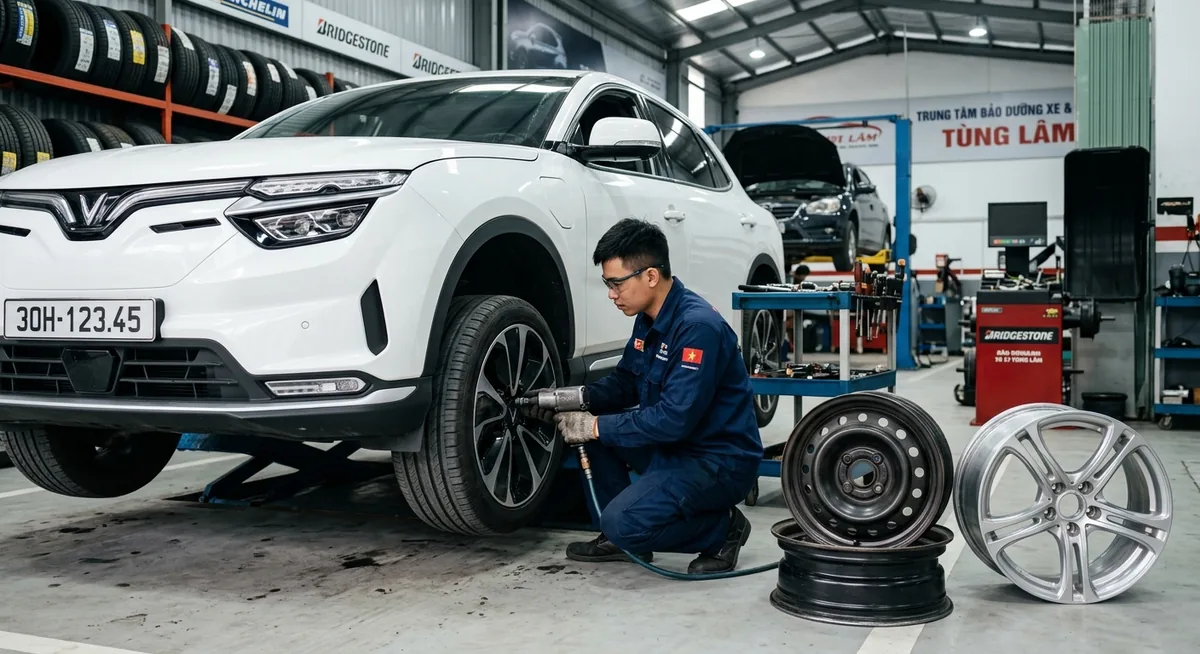 Mâm rèn CNC tinh xảo trên xe hiệu năng cao